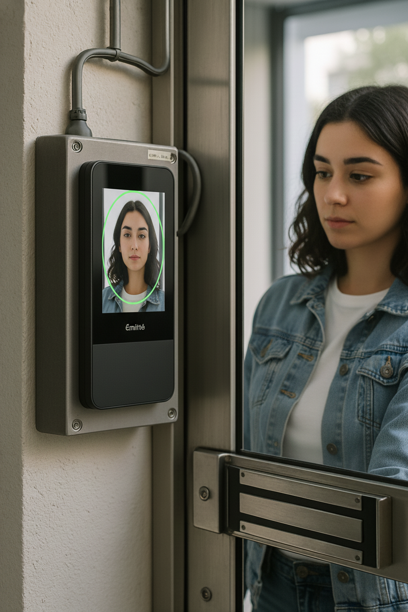 Porteiro verificando documento de visitante antes de liberar a entrada.